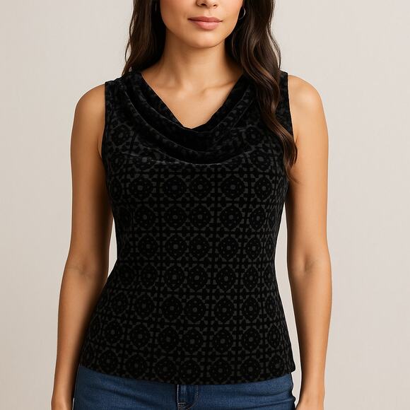 Laundry by Shelli Segal Black Burnout Velvet Cowl Neck Tank Top Women’s Small - Picture 1 of 10